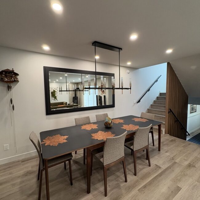 dining area in a houser with white walls