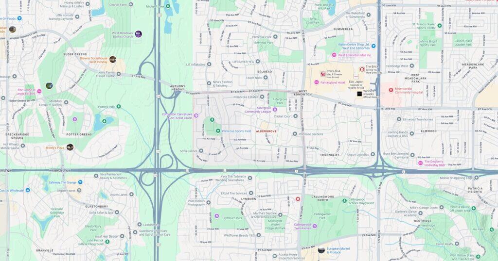 Map of Aldergrove, Edmonton area