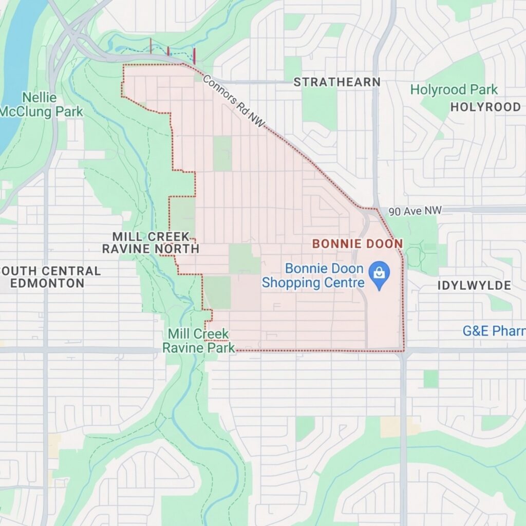 google maps image of Bonnie Doon, Edmonton, AB