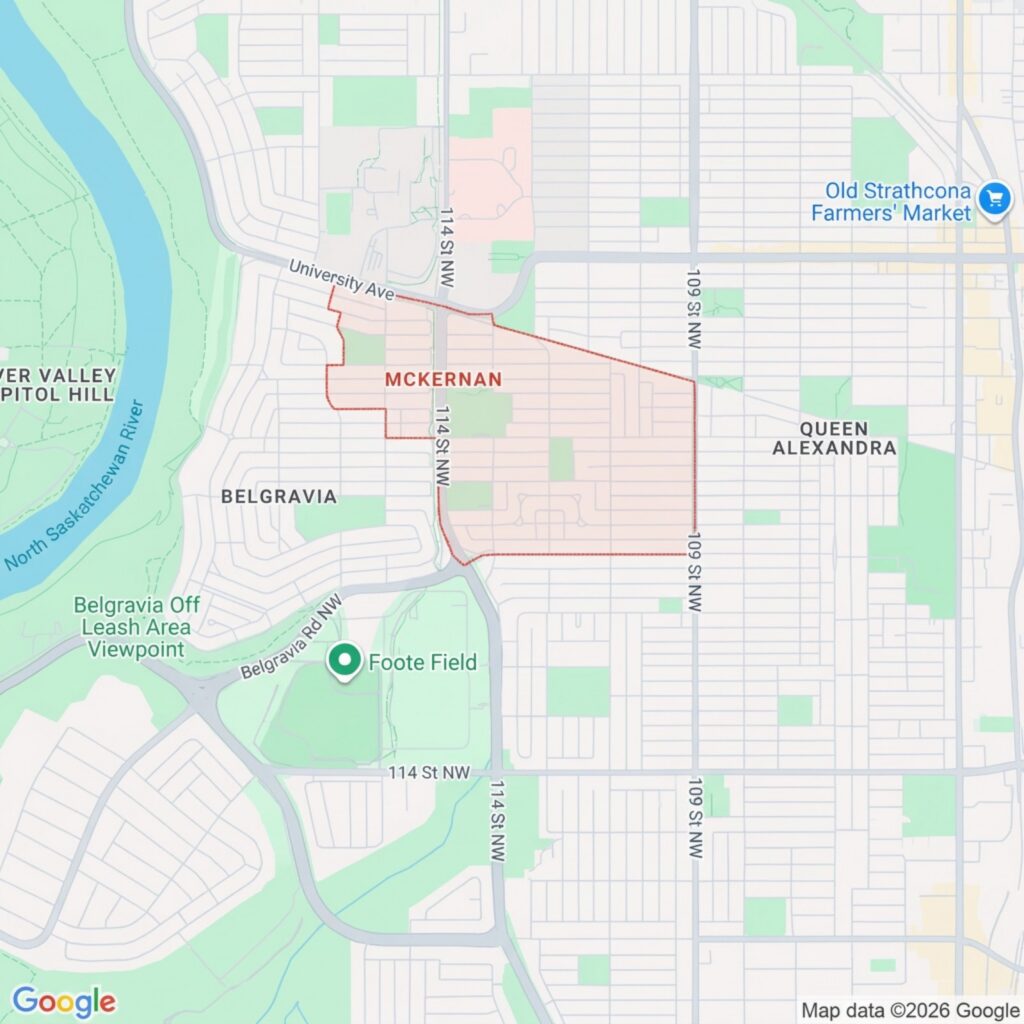 google maps image of McKernan, Edmonton, AB