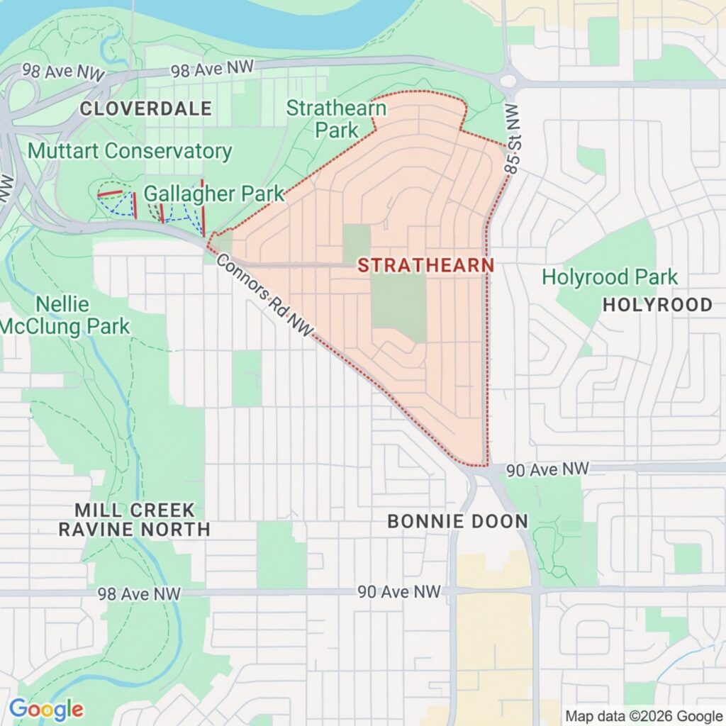 google maps image of Strathearn, Edmonton, AB