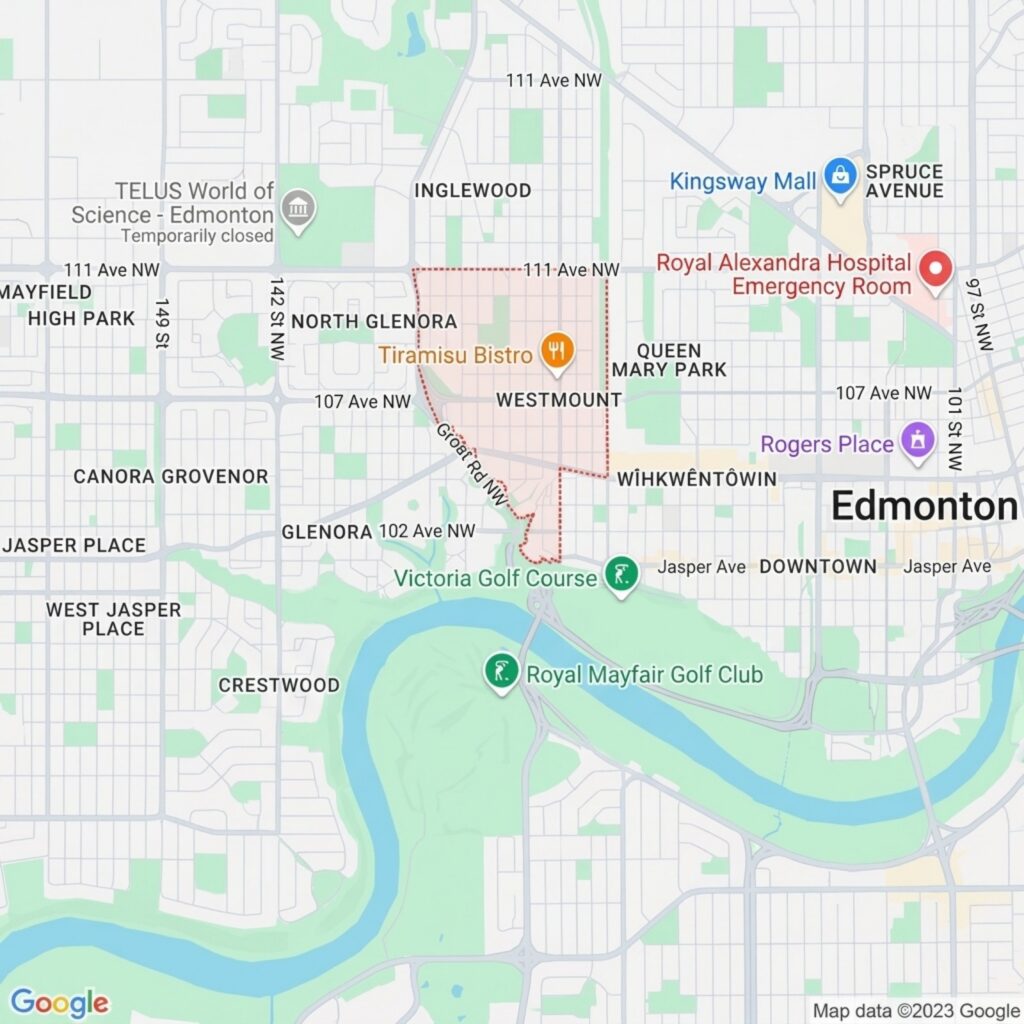 google maps image of Westmount, Edmonton, AB